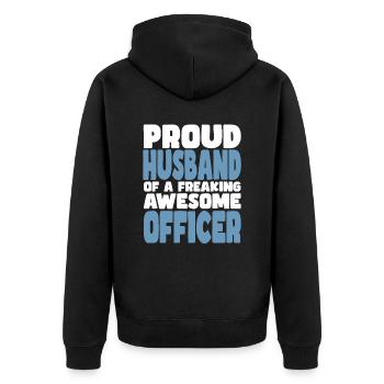 Fière épouse d’un sacré bon officier - Veste à capuche bio Premium Unisexe - noir - Dos - Nico (187cm)