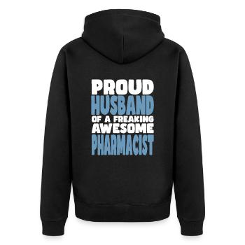Fière épouse d’un sacré bon pharmacien - Veste à capuche bio Premium Unisexe - noir - Dos - Nico (187cm)