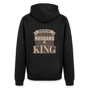 Zwillinge Ehemann Ist König - Unisex Premium Bio Zip Hoodie - Schwarz - Hinten - Nico (187cm)