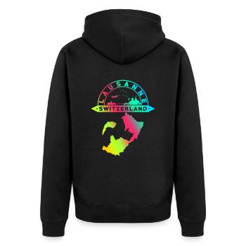 Lausanne Schweiz Souvenir - Unisex Premium Bio Zip Hoodie - Schwarz - Hinten - Nico (187cm)