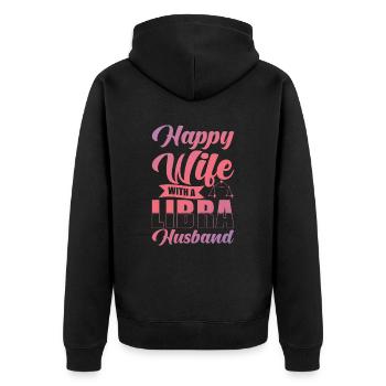 Waage Glückliche Frau mit Wasserman Ehemann - Unisex Premium Bio Zip Hoodie - Schwarz - Hinten - Nico (187cm)