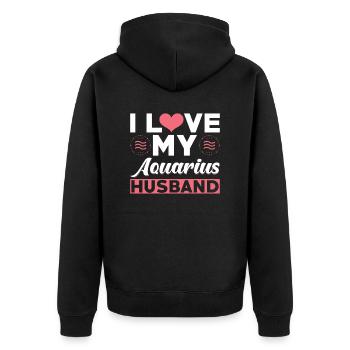 Ich Liebe meinen Wassermann Ehemann - Unisex Premium Bio Zip Hoodie - Schwarz - Hinten - Nico (187cm)