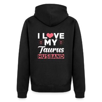 Ich Liebe meinen Stier Ehemann - Unisex Premium Bio Zip Hoodie - Schwarz - Hinten - Nico (187cm)