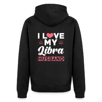 Ich Liebe meinen Waage Ehemann - Unisex Premium Bio Zip Hoodie - Schwarz - Hinten - Nico (187cm)