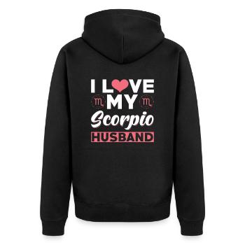 Ich Liebe meinen Skorpion Ehemann - Unisex Premium Bio Zip Hoodie - Schwarz - Hinten - Nico (187cm)