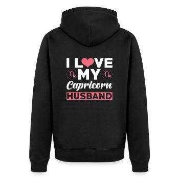 Ich Liebe meinen Steinbock Ehemann - Unisex Premium Bio Zip Hoodie - Schwarz - Hinten - Nico (187cm)