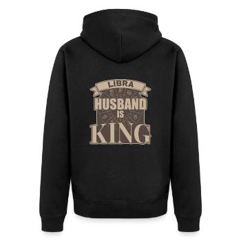 Waage Ehemann Ist König - Unisex Premium Bio Zip Hoodie - Schwarz - Hinten - Nico (187cm)