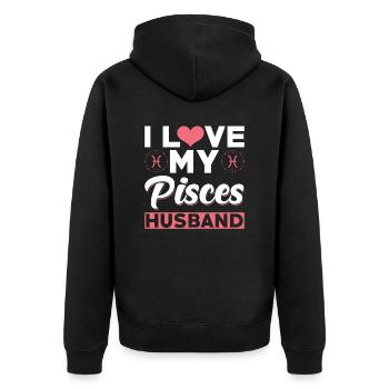 Ich Liebe meinen Fische Ehemann - Unisex Premium Bio Zip Hoodie - Schwarz - Hinten - Nico (187cm)