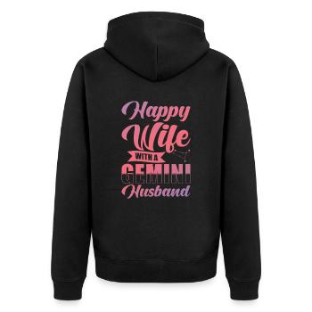 Zwillinge Glückliche Frau mit Wasserman Ehemann - Unisex Premium Bio Zip Hoodie - Schwarz - Hinten - Nico (187cm)