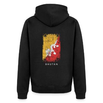 Souvenir with the country flag of Bhutan - Unisex Premium Organic Zip Hoodie - black - Back - Nico (187cm)