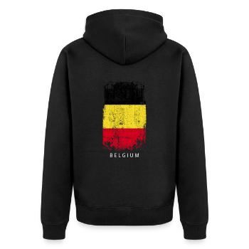 Souvenir with the country flag of Belgium - Unisex Premium Organic Zip Hoodie - black - Back - Nico (187cm)