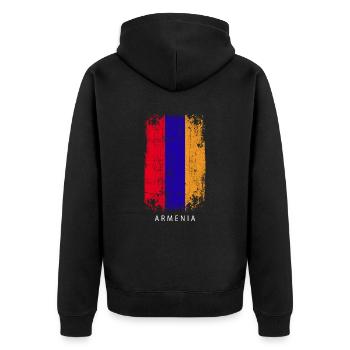 Souvenir with the country flag of Armenia - Unisex Premium Organic Zip Hoodie - black - Back - Nico (187cm)