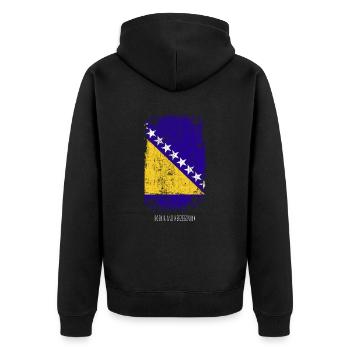 Souvenir Mit Der Landflagge Von Bosnia And - Unisex Premium Bio Zip Hoodie - Schwarz - Hinten - Nico (187cm)
