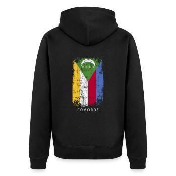 Souvenir with the country flag of Comoros - Unisex Premium Organic Zip Hoodie - black - Back - Nico (187cm)