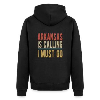 Arkansas Ruft Ich Muss Gehen - Unisex Premium Bio Zip Hoodie - Schwarz - Hinten - Nico (187cm)