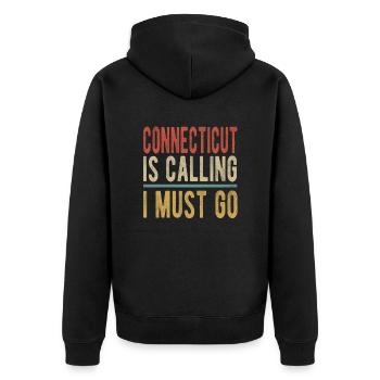 Connecticut Ruft Ich Muss Gehen - Unisex Premium Bio Zip Hoodie - Schwarz - Hinten - Nico (187cm)