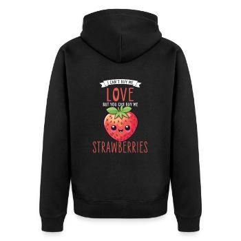 Erdbeere Kawaii - Unisex Premium Bio Zip Hoodie - Schwarz - Hinten - Nico (187cm)