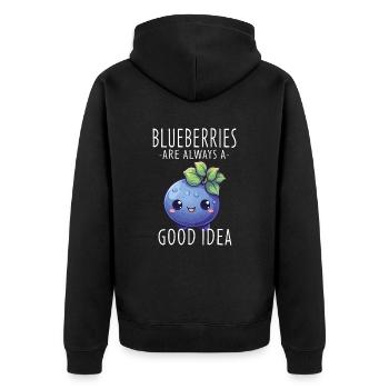 Blaubeere Kawaii - Unisex Premium Bio Zip Hoodie - Schwarz - Hinten - Nico (187cm)