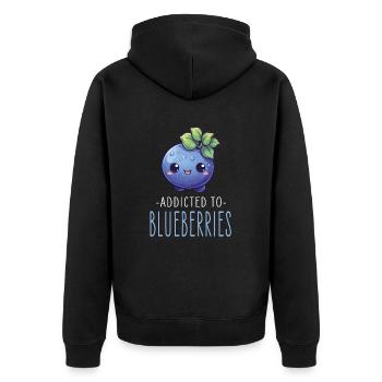 Blaubeere Kawaii - Unisex Premium Bio Zip Hoodie - Schwarz - Hinten - Nico (187cm)