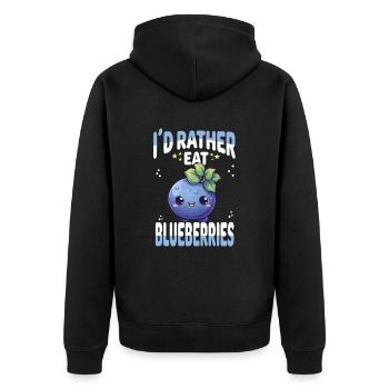 Blaubeere Kawaii - Unisex Premium Bio Zip Hoodie - Schwarz - Hinten - Nico (187cm)