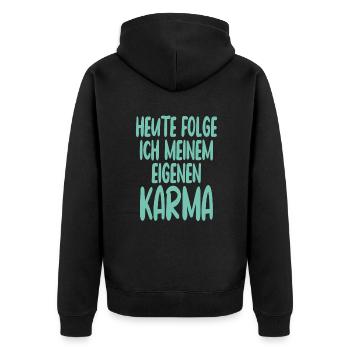 Heute Folge Ich Meinem Eigenen Karma Spruch - Unisex Premium Bio Zip Hoodie - Schwarz - Hinten - Nico (187cm)