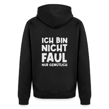 Faulheit Faulpelz Lustiger Spruch - Unisex Premium Bio Zip Hoodie - Schwarz - Hinten - Nico (187cm)