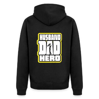 Ehemann Papa Held Retro - Unisex Premium Bio Zip Hoodie - Schwarz - Hinten - Nico (187cm)