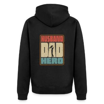 Ehemann Papa Held Retro - Unisex Premium Bio Zip Hoodie - Schwarz - Hinten - Nico (187cm)