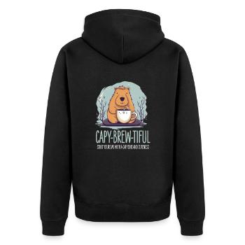 Capybara Kaffee Design - Unisex Premium Bio Zip Hoodie - Schwarz - Hinten - Nico (187cm)