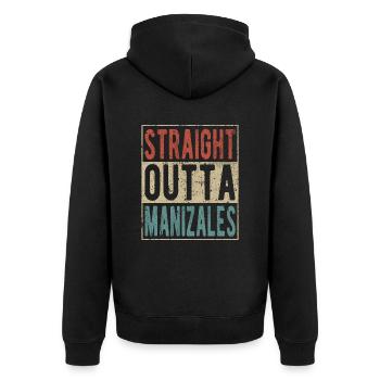 Straight Outta Manizales - Unisex Premium Bio Zip Hoodie - Schwarz - Hinten - Nico (187cm)