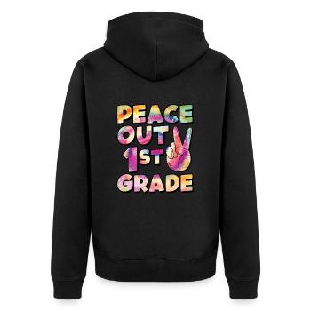 Peace Out 1. Klasse Letzter Schultag - Unisex Premium Bio Zip Hoodie - Schwarz - Hinten - Nico (187cm)
