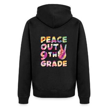 Peace Out 1. Klasse Letzter Schultag - Unisex Premium Bio Zip Hoodie - Schwarz - Hinten - Nico (187cm)