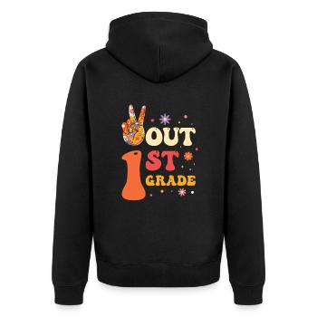 Peace Out 1. Klasse Letzter Schultag - Unisex Premium Bio Zip Hoodie - Schwarz - Hinten - Nico (187cm)