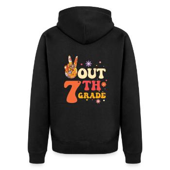 Peace Out 1. Klasse Letzter Schultag - Unisex Premium Bio Zip Hoodie - Schwarz - Hinten - Nico (187cm)