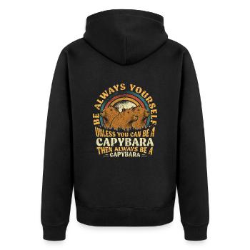 Capybara Sei Immer Du Selbst - Unisex Premium Bio Zip Hoodie - Schwarz - Hinten - Nico (187cm)