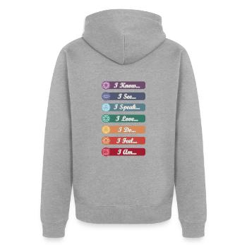 Yoga Chakra Symbole - Unisex Premium Bio Zip Hoodie - Grau meliert - Hinten - Nico (187cm)