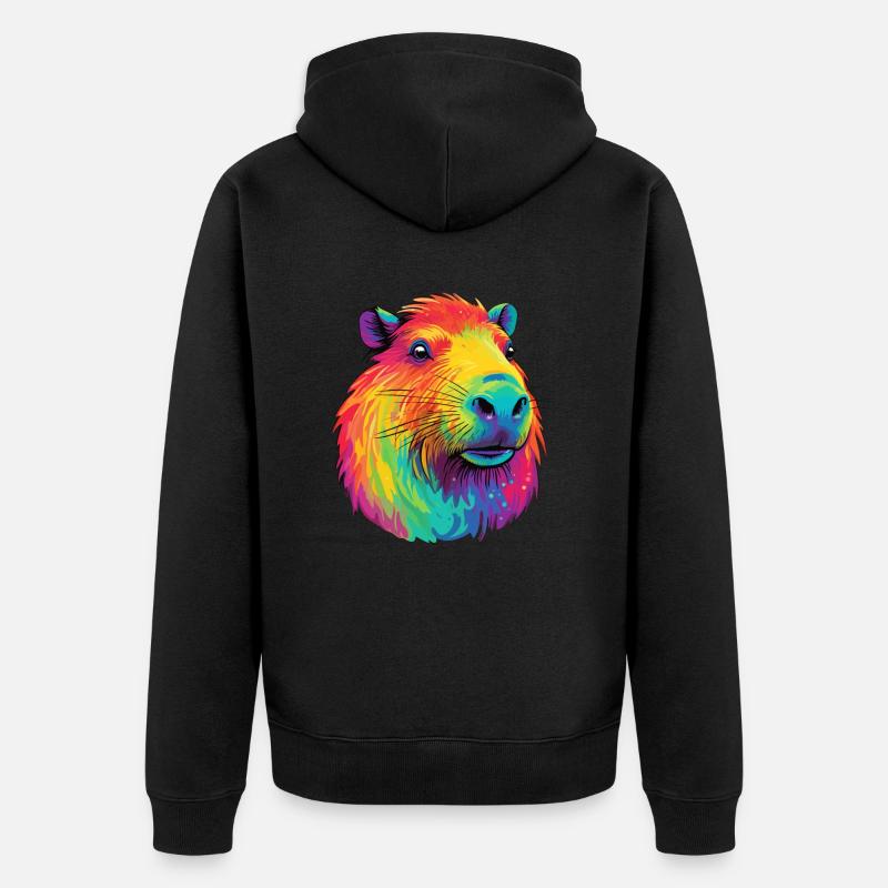 Capybara Low Rainbow Design - Unisex Premium Bio Zip Hoodie - Schwarz