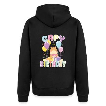 Capy Geburtstag Niedliches Capybara Geburtstag - Unisex Premium Bio Zip Hoodie - Schwarz - Hinten - Nico (187cm)