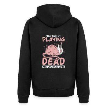 Opossum Spruch - Unisex Premium Bio Zip Hoodie - Schwarz - Hinten - Nico (187cm)