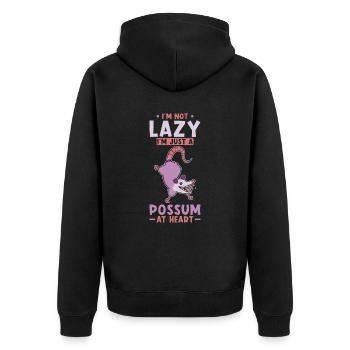 Opossum Saying - Unisex Premium Organic Zip Hoodie - black - Back - Nico (187cm)