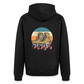 Rollschuhe Retro 70er 80er Rollerskating - Unisex Premium Bio Zip Hoodie - Schwarz - Hinten - Nico (187cm)