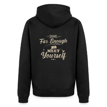 Reisen Spruch - Unisex Premium Bio Zip Hoodie - Schwarz - Hinten - Nico (187cm)