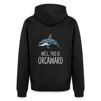 Orca Killerwal Nun, Das Ist Orcaward - Unisex Premium Bio Zip Hoodie - Schwarz - Hinten - Nico (187cm)