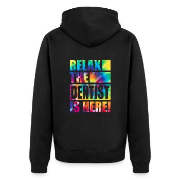 Dentist Lustiger Spruch - Unisex Premium Bio Zip Hoodie - Schwarz - Hinten - Nico (187cm)