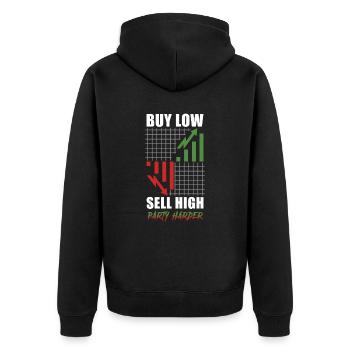 Global Stock Trading - Buy Low, High - Unisex Premium Organic Zip Hoodie - black - Back - Nico (187cm)