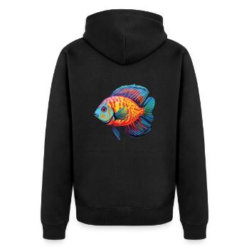 Diskusfisch - Unisex Premium Bio Zip Hoodie - Schwarz - Hinten - Nico (187cm)