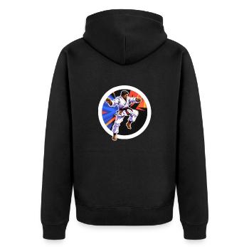 Karate Kampfkunst - Unisex Premium Bio Zip Hoodie - Schwarz - Hinten - Nico (187cm)