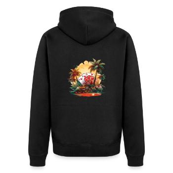 Kasino - Unisex Premium Bio Zip Hoodie - Schwarz - Hinten - Nico (187cm)
