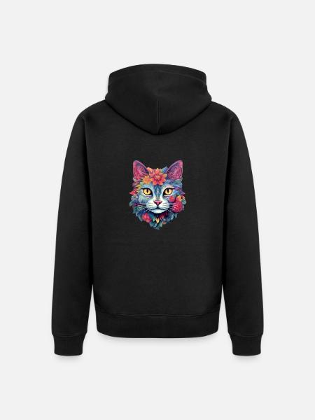 Katze Ästhetisches Blumen-Design - Unisex Premium Bio Zip Hoodie - Schwarz