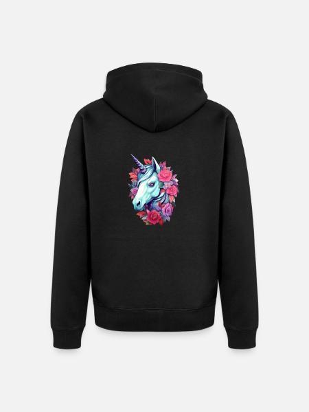 Einhorn Blumen-Ästhetik - Unisex Premium Bio Zip Hoodie - Schwarz